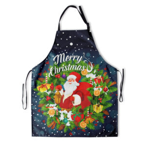 Christmas Aprons for Women with Pockets Wreath Santa Apron Waterproof Adjustable Neck Christmas Apron for Women Men Adults Kitchen Cooking Baking Painting Gardening Grill BBQ Apron