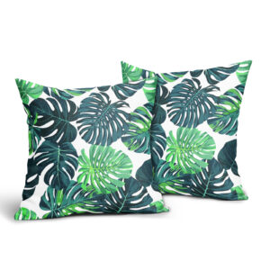 Tosleo Blue Tropical Leaf Embroidered Throw Pillow Covers 18x18 Inch Set of 2 Monstera Palm Leaves Couch Pillowcases Botanical Plant Cushion Case Home Decor for Living Room Bedroom Bed