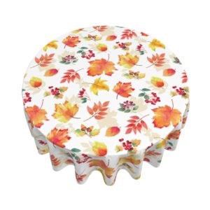 Round Fall Tablecloth Waterproof Fabric Leaves Fall Harvest Tablecloths Fall Leaf Tablecloth Round 60 Inch，Dining Table Cover Reusable Table Cloth For Kitchen Dining Room Indoor Outdoor