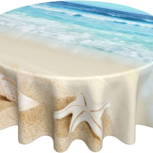 Beach Starfish Shell Round Tablecloth Washable Reusable Decoration Table Cover for Kitchen Party 60inch